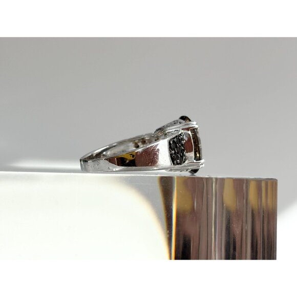 Modernist Smokey Quartz Semi-Precious 925 Sterling SilverVintage Ring - sz 9 - Picture 3 of 14